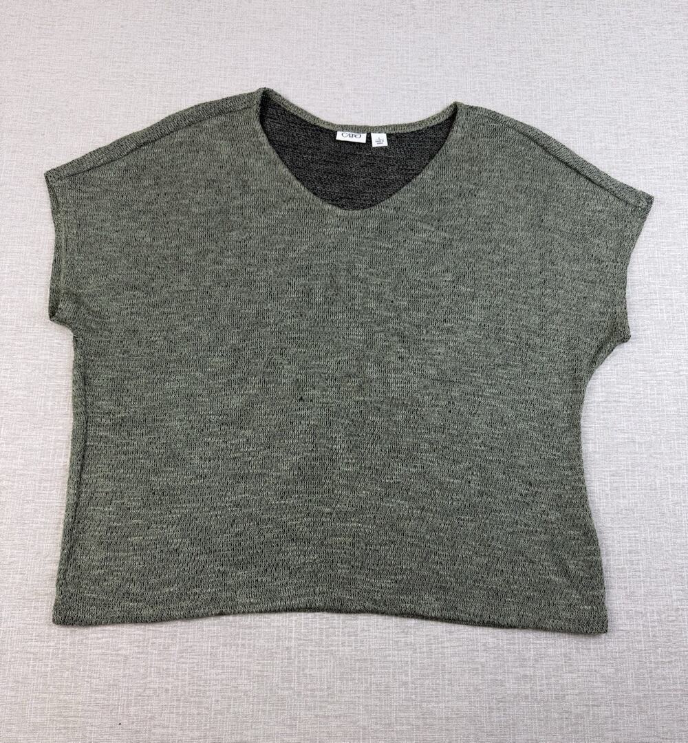 Cato Women’s L Olive Green Marled Knit Dolman Short Sleeve Top Rayon Blend